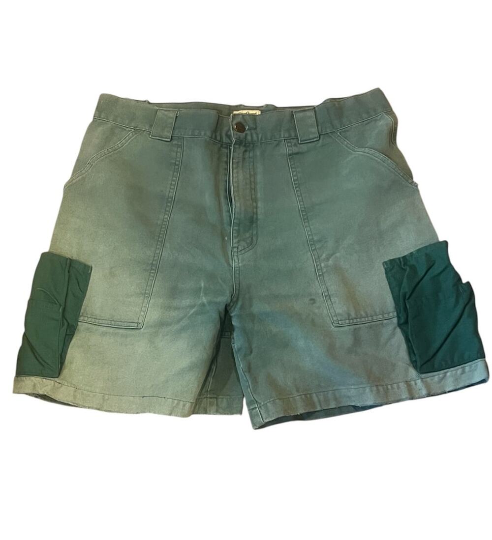 Vintage Green Cargo Shorts Men's Size 38 Outdoor Utility Retro Camping Cotton